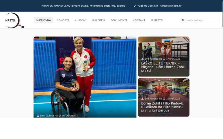Homepage of the Hrvatski parastolnoteniski savez website