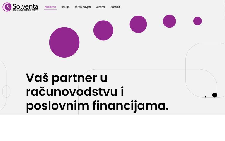 Homepage of the Solventa računovodstveni servis website